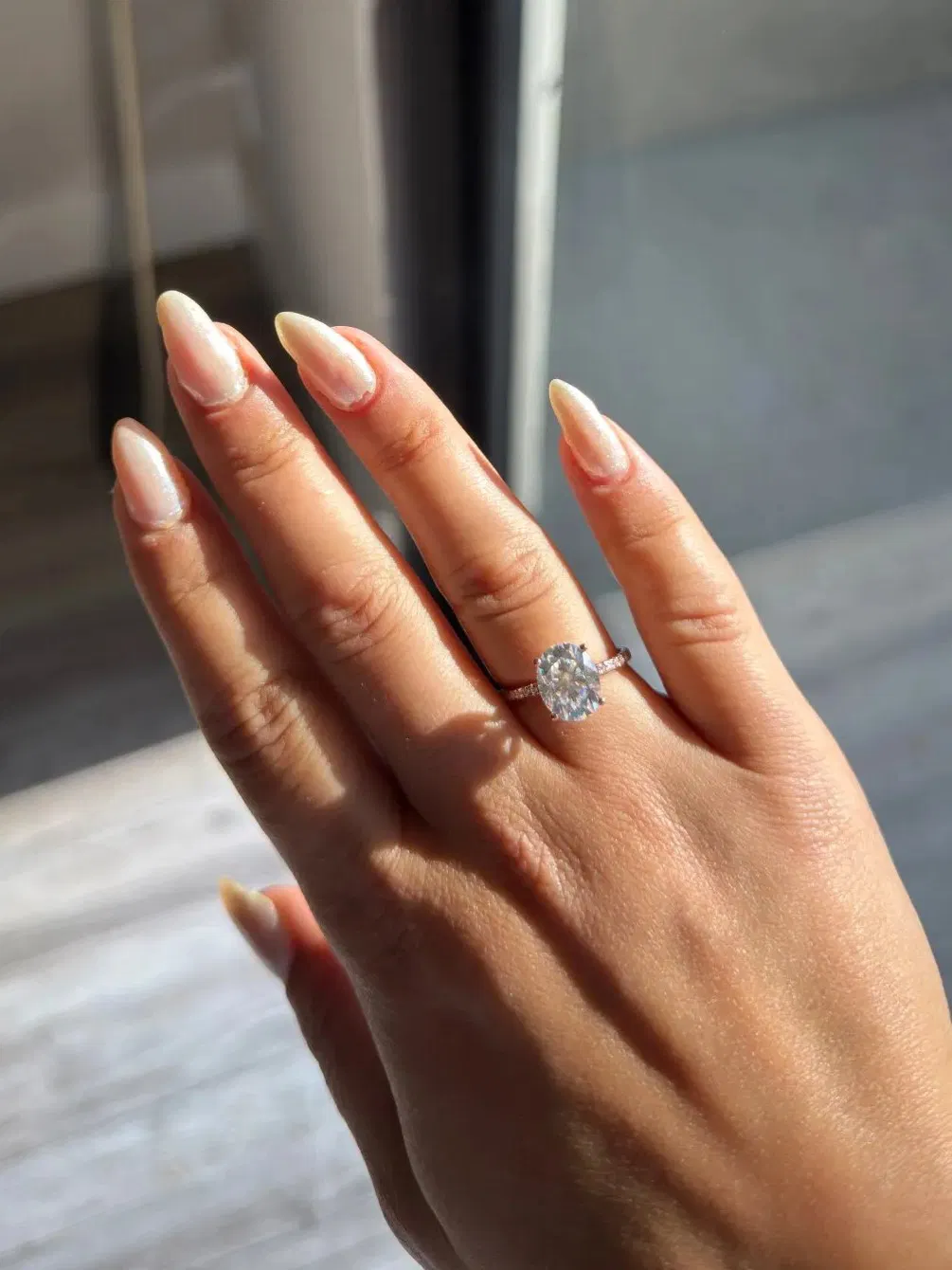 Customer wearing moissanite ring